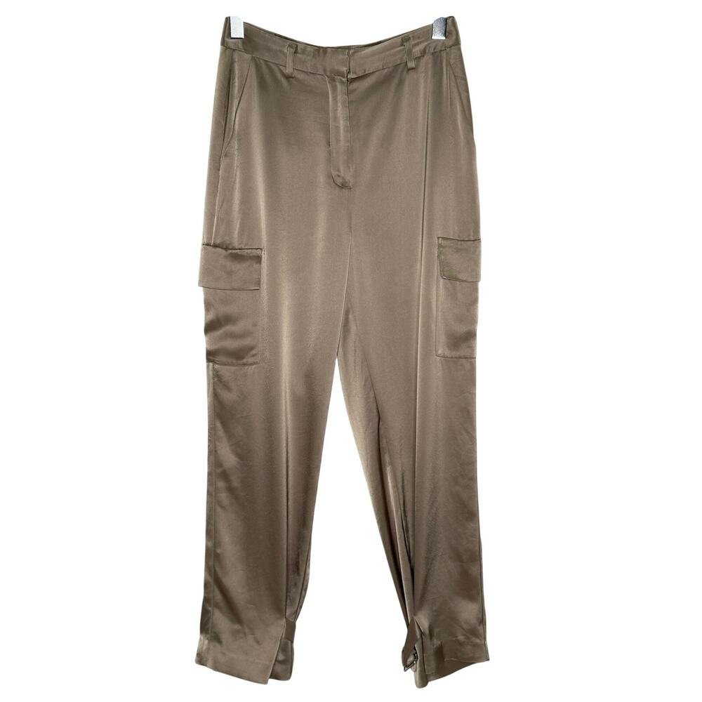 Aritzia Babaton Refined Satin Cargo Pant 4 Tan Bronze Shimmer Adjustable Ankle